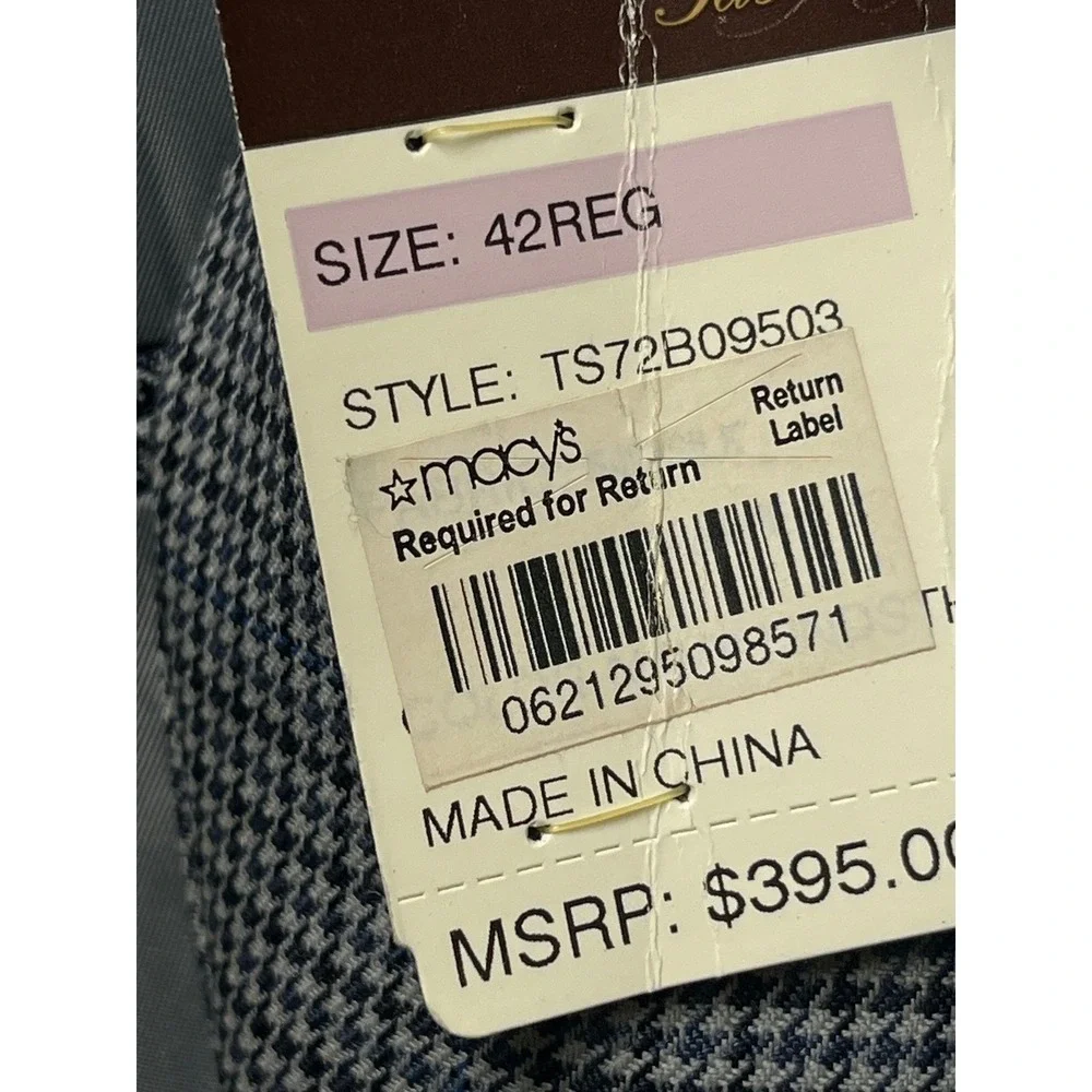 NWT Tasso Elba Men 42R Luxury Sport Coat Blazer Blue Grey Houndstooth TS72B09503